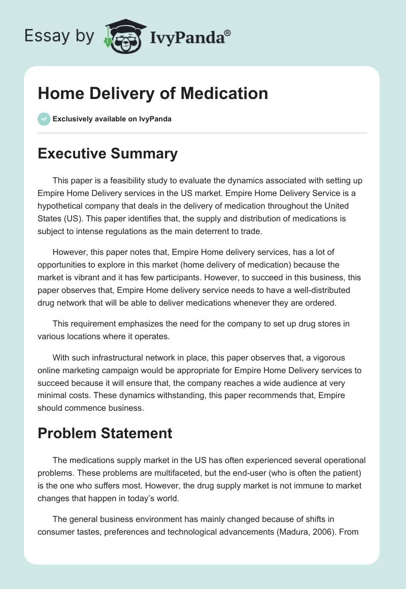Home Delivery of Medication. Page 1
