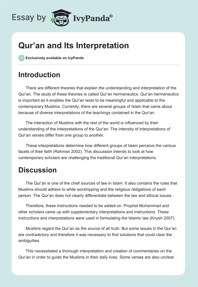 Qur’an and Its Interpretation. Page 1