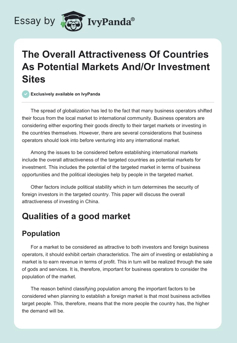 The Overall Attractiveness Of Countries As Potential Markets And/Or Investment Sites. Page 1