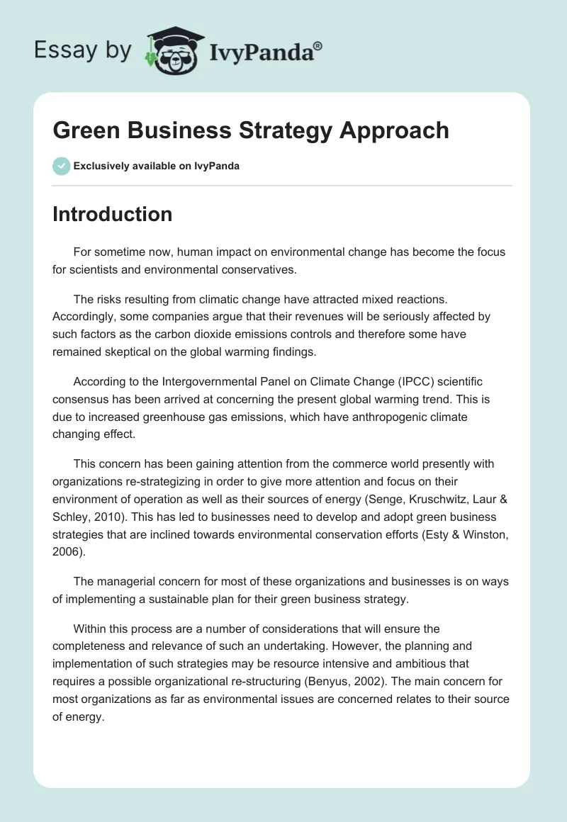 Green Business Strategy Approach. Page 1
