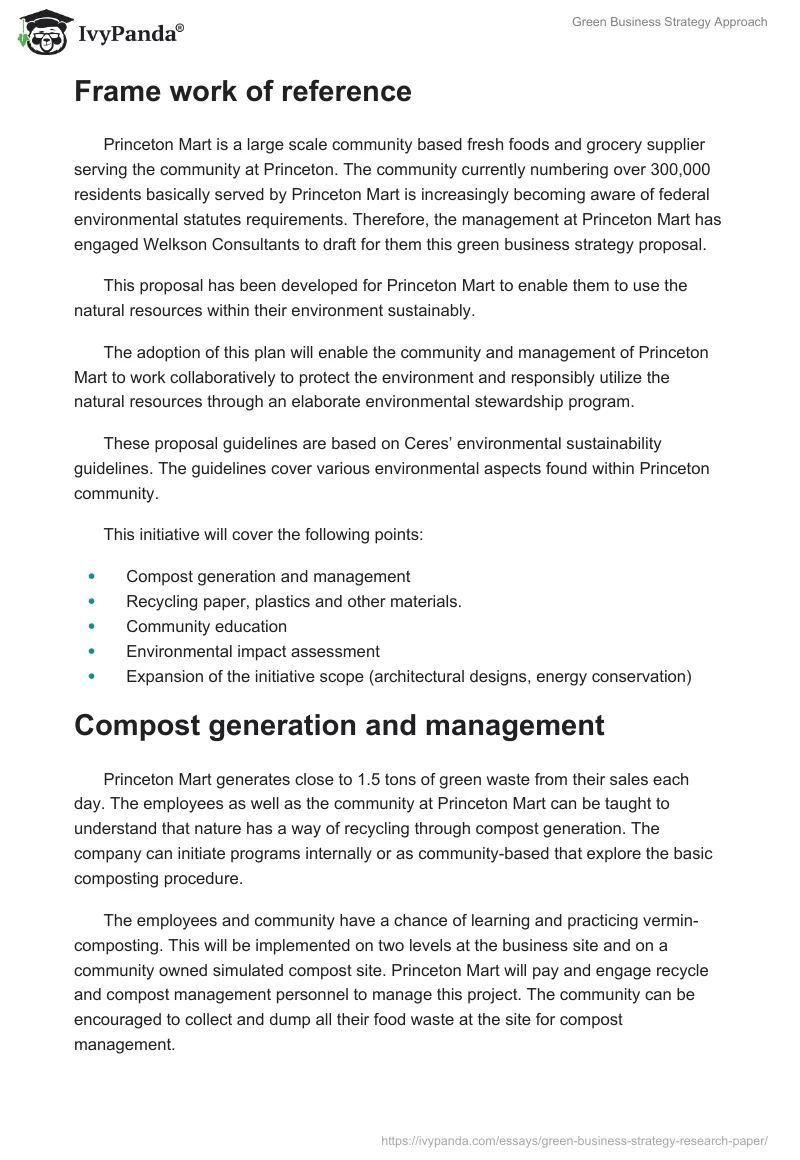 Green Business Strategy Approach. Page 3