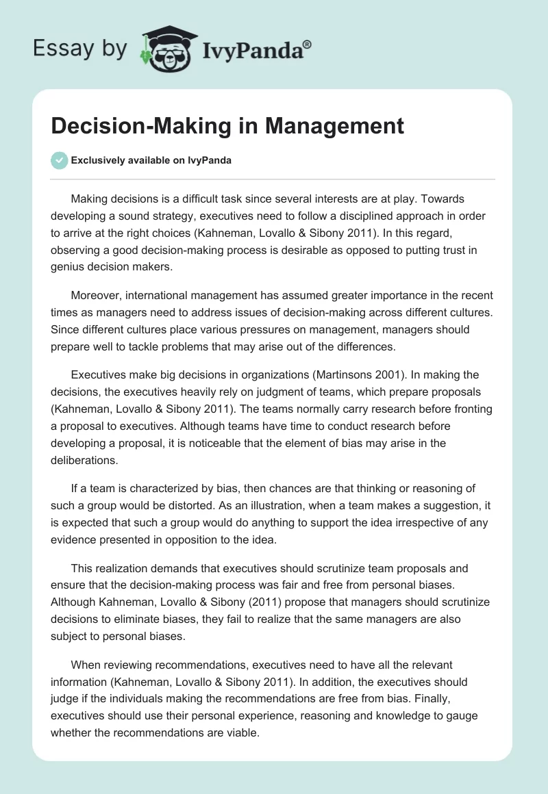 Decision-Making in Management. Page 1