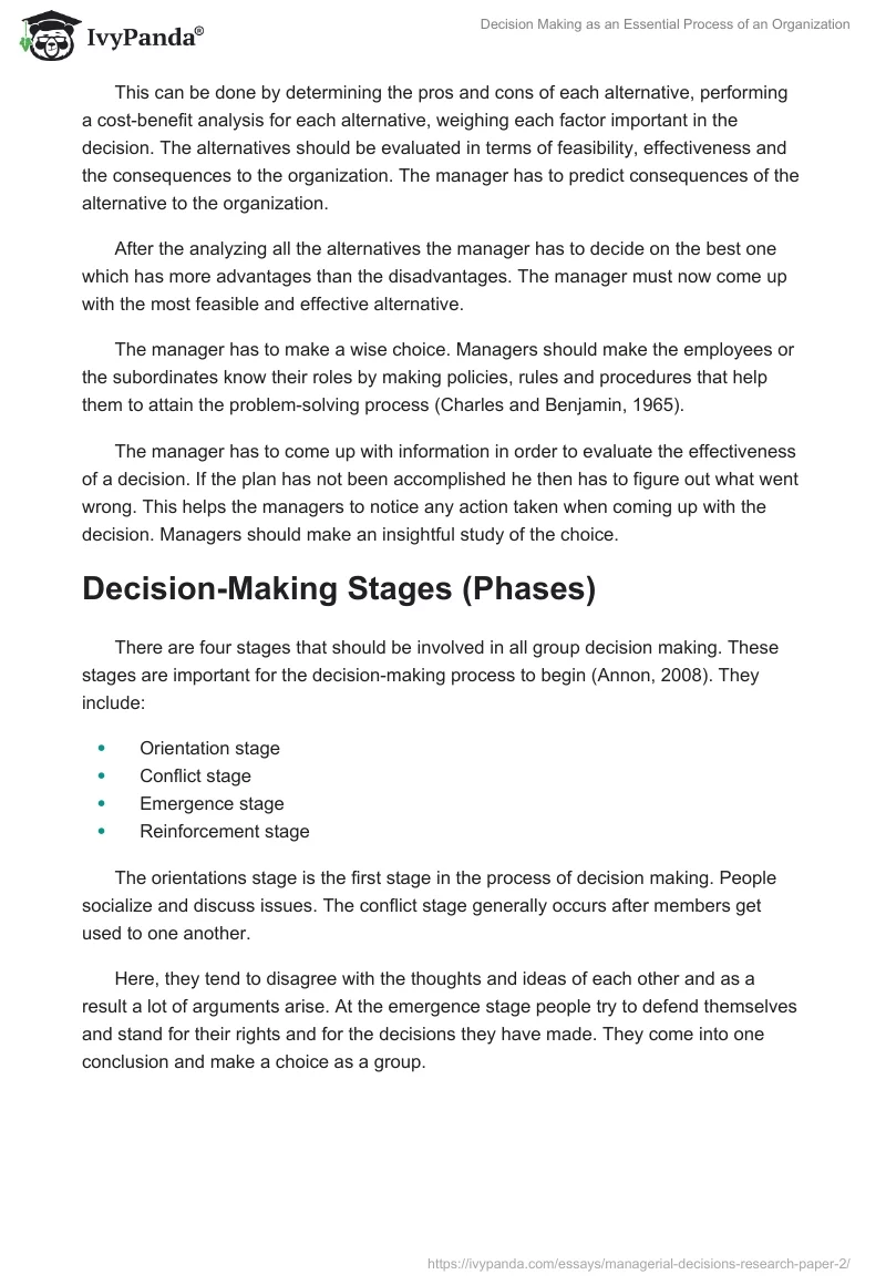 Decision Making as an Essential Process of an Organization. Page 4