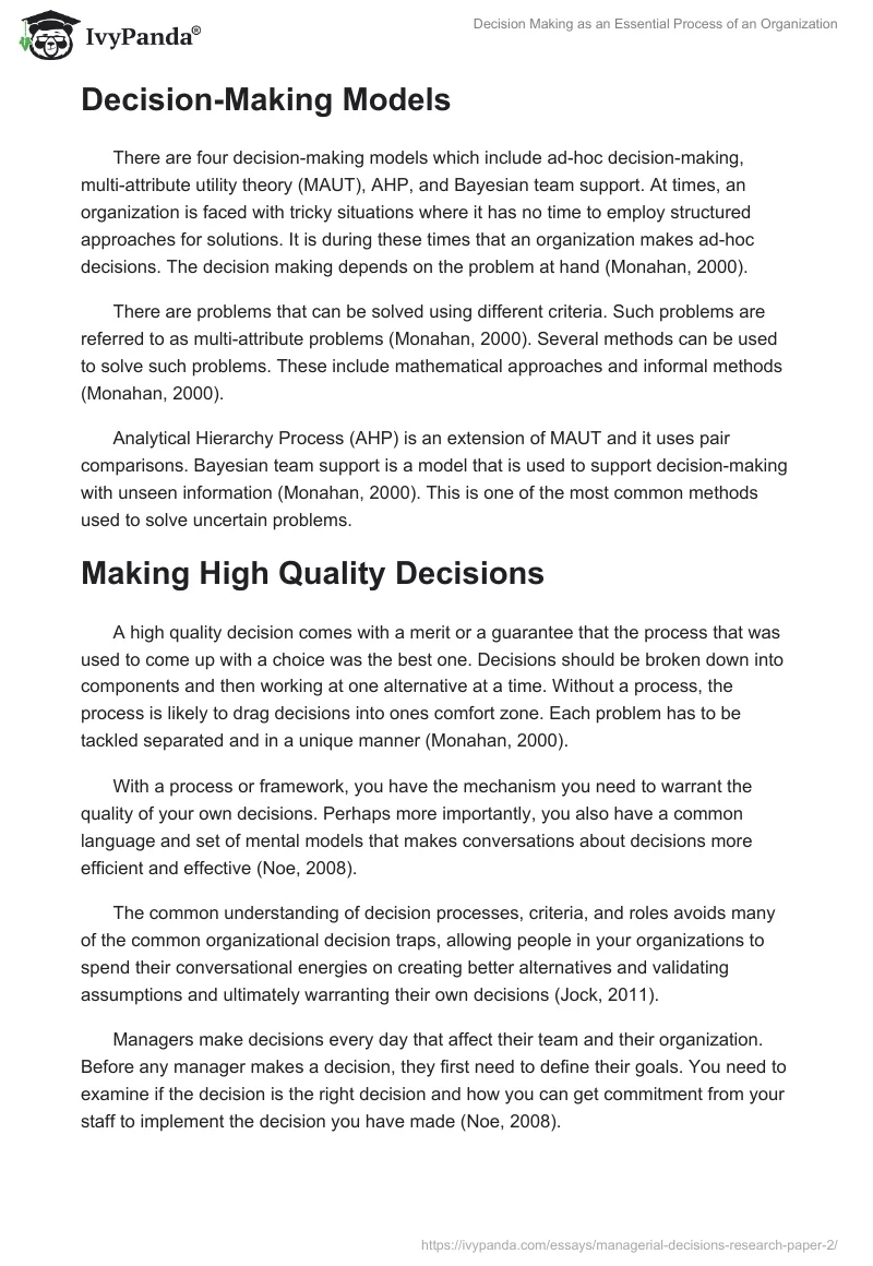 Decision Making as an Essential Process of an Organization. Page 5