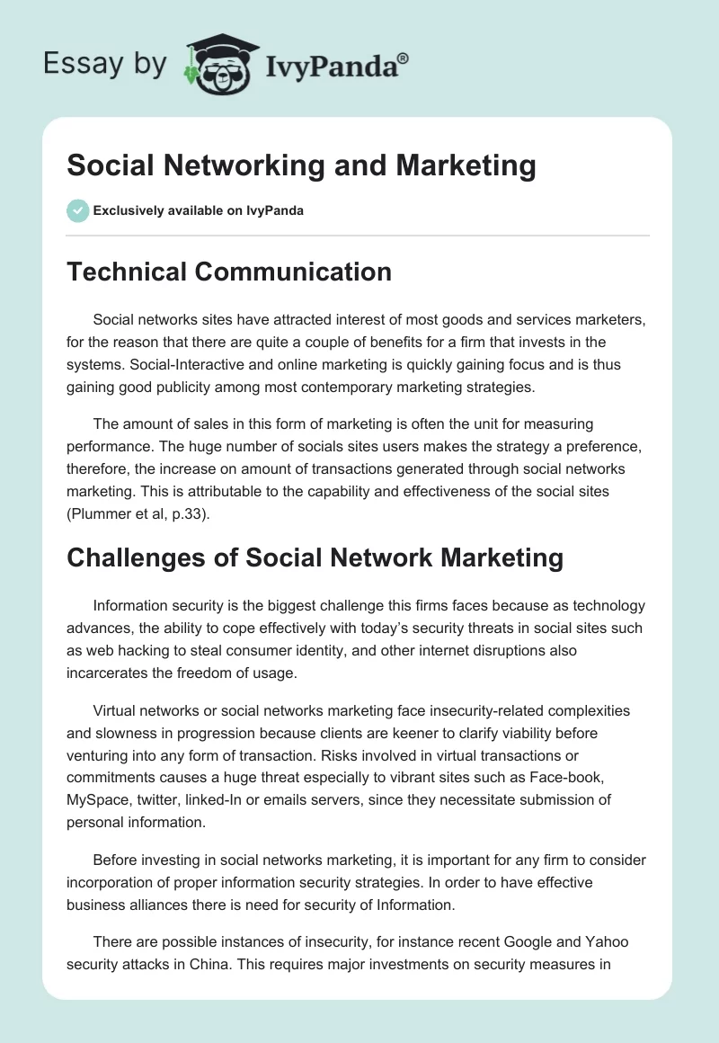 Social Networking and Marketing. Page 1