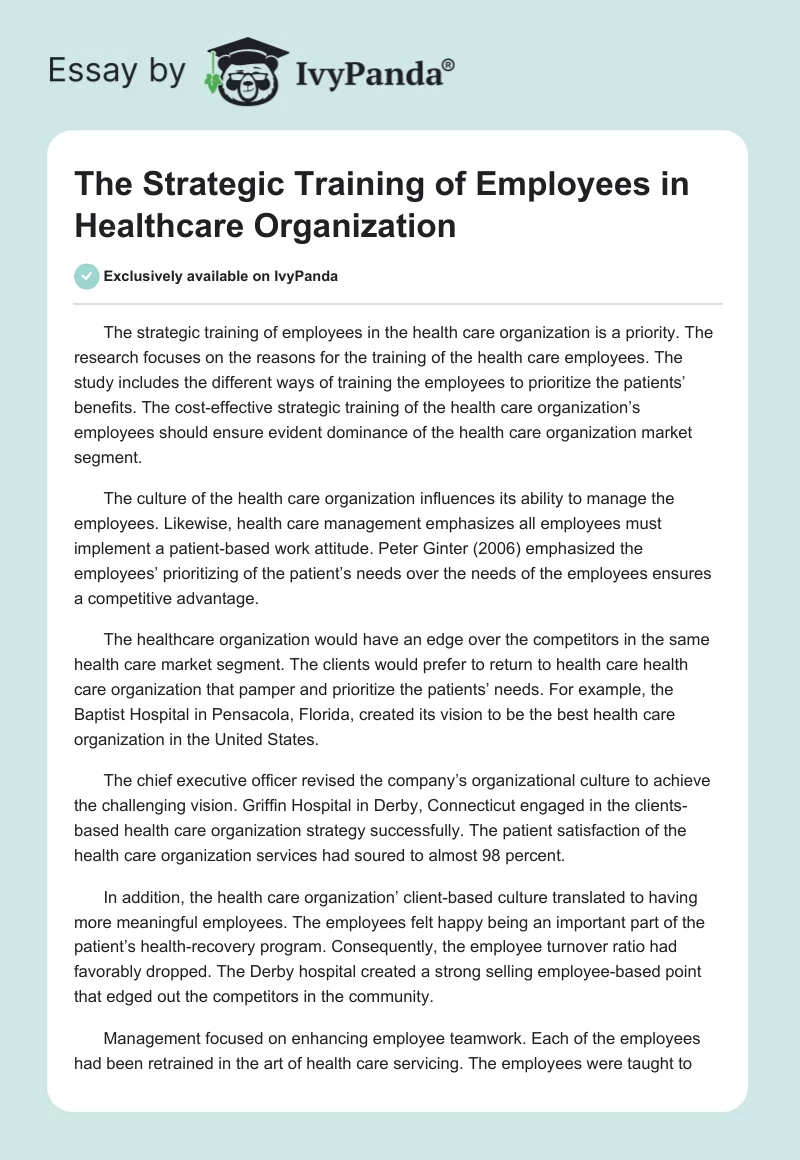 The Strategic Training of Employees in Healthcare Organization. Page 1