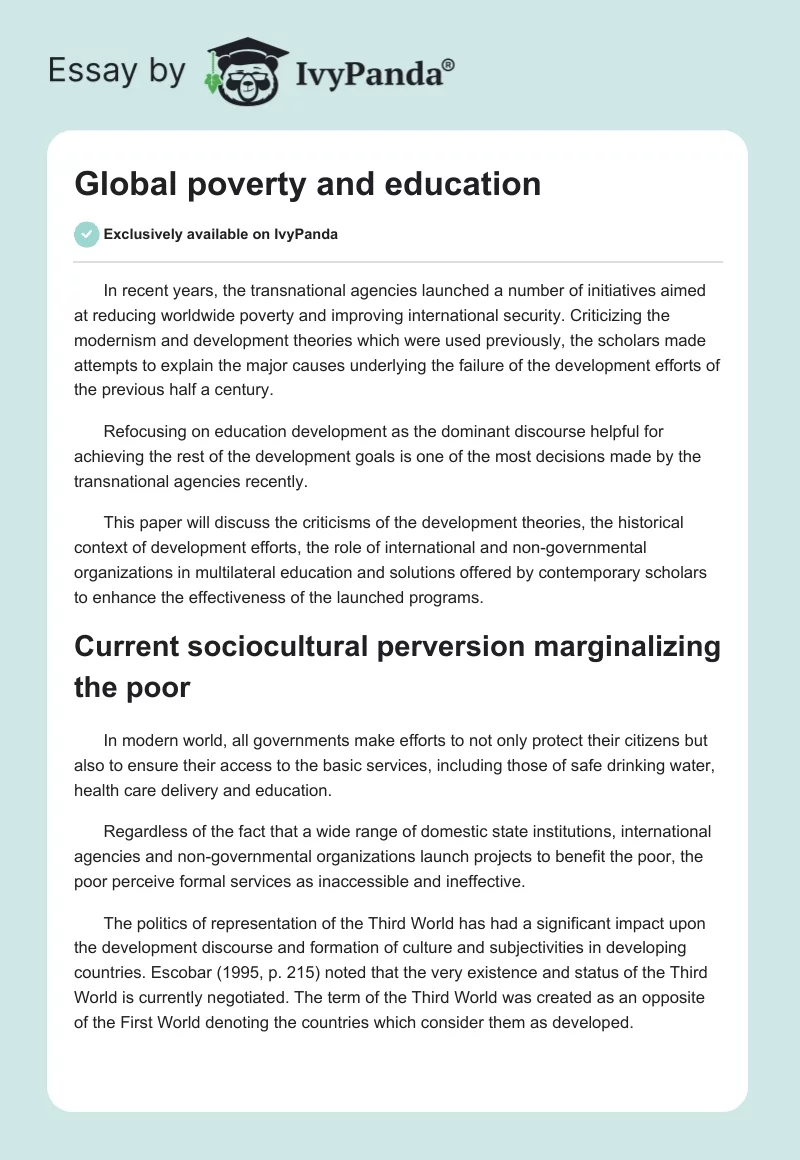 Global Poverty and Education. Page 1