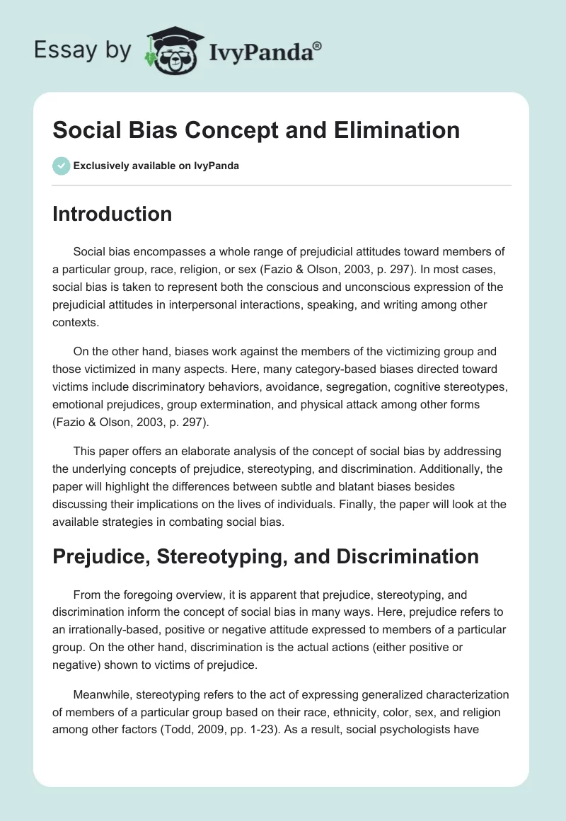 Social Bias Concept and Elimination. Page 1