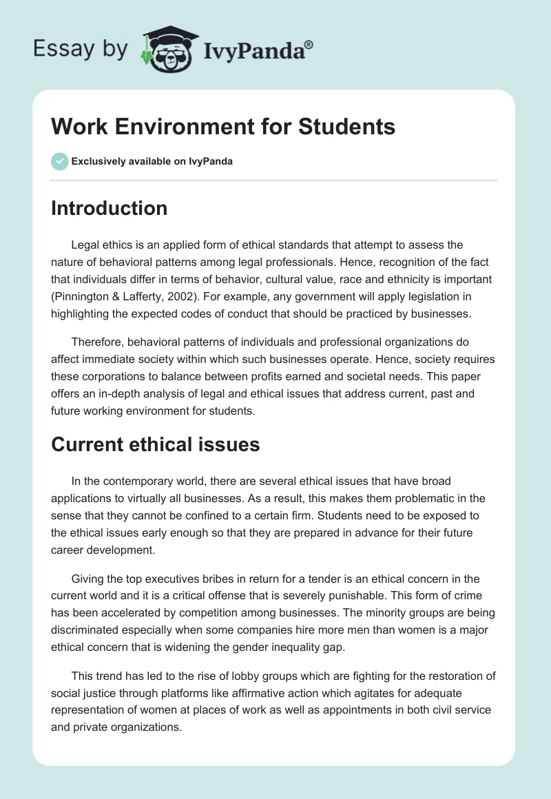 Work Environment for Students. Page 1