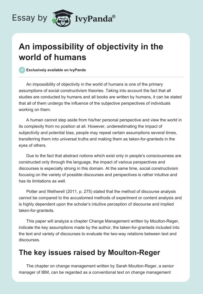 An impossibility of objectivity in the world of humans. Page 1