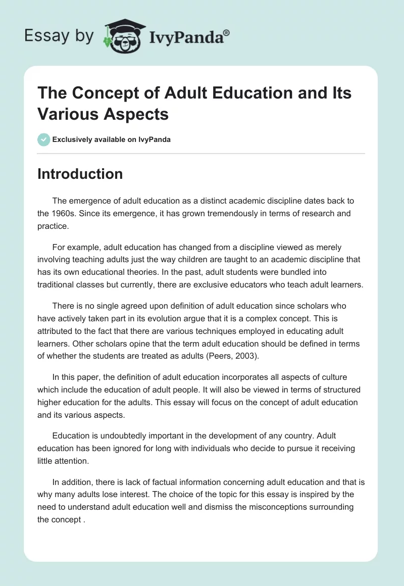 The Concept of Adult Education and Its Various Aspects. Page 1