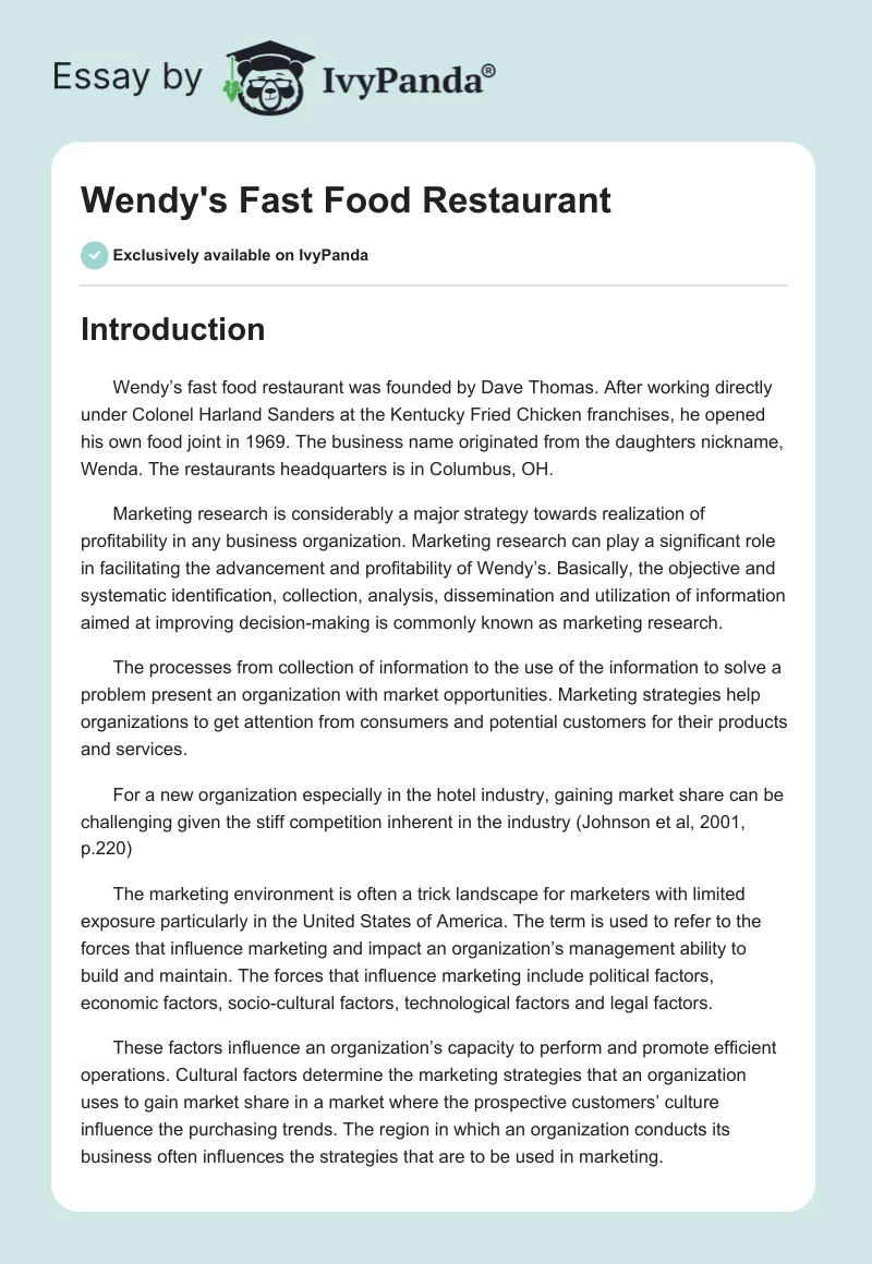 Wendy's Fast Food Restaurant. Page 1