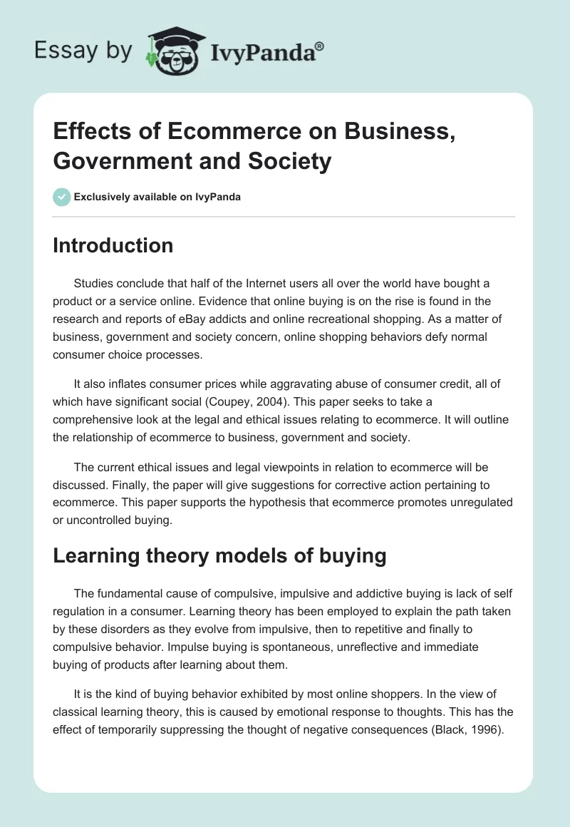 Effects of Ecommerce on Business, Government and Society. Page 1