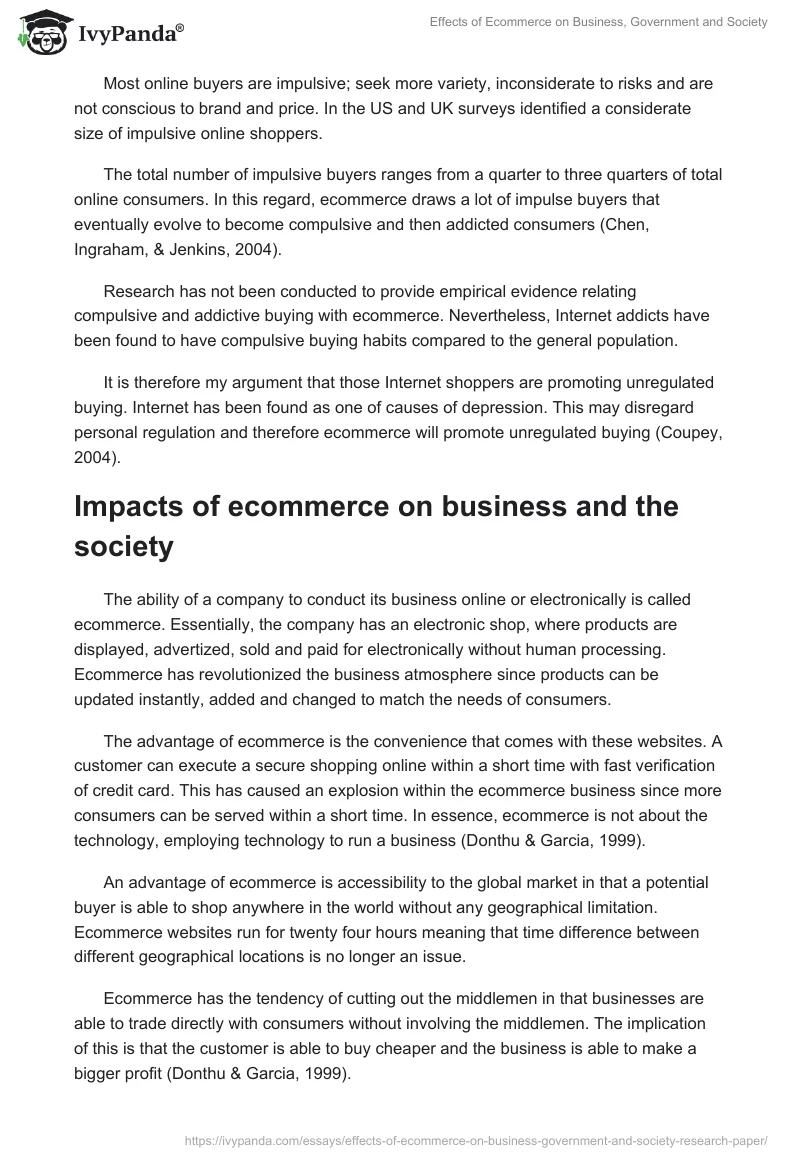 Effects of Ecommerce on Business, Government and Society. Page 4