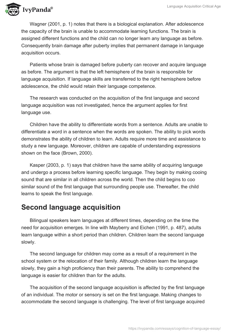 Language Acquisition Critical Age. Page 2