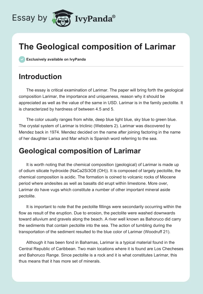 The Geological composition of Larimar. Page 1