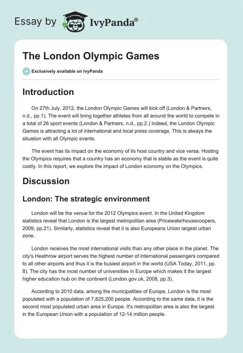 The London Olympic Games. Page 1