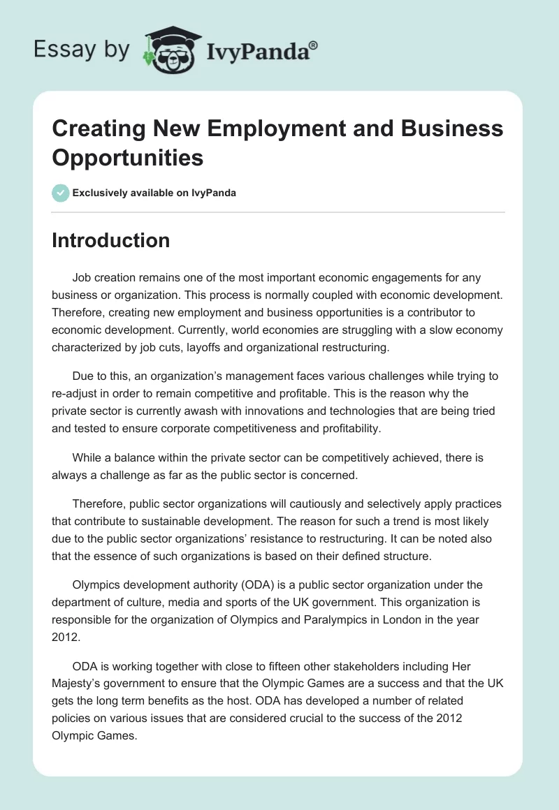 Creating New Employment and Business Opportunities. Page 1
