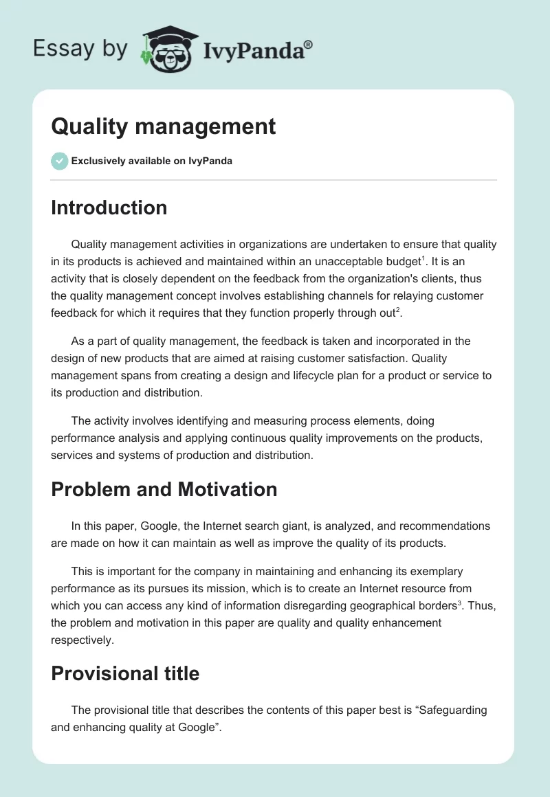 Quality management. Page 1