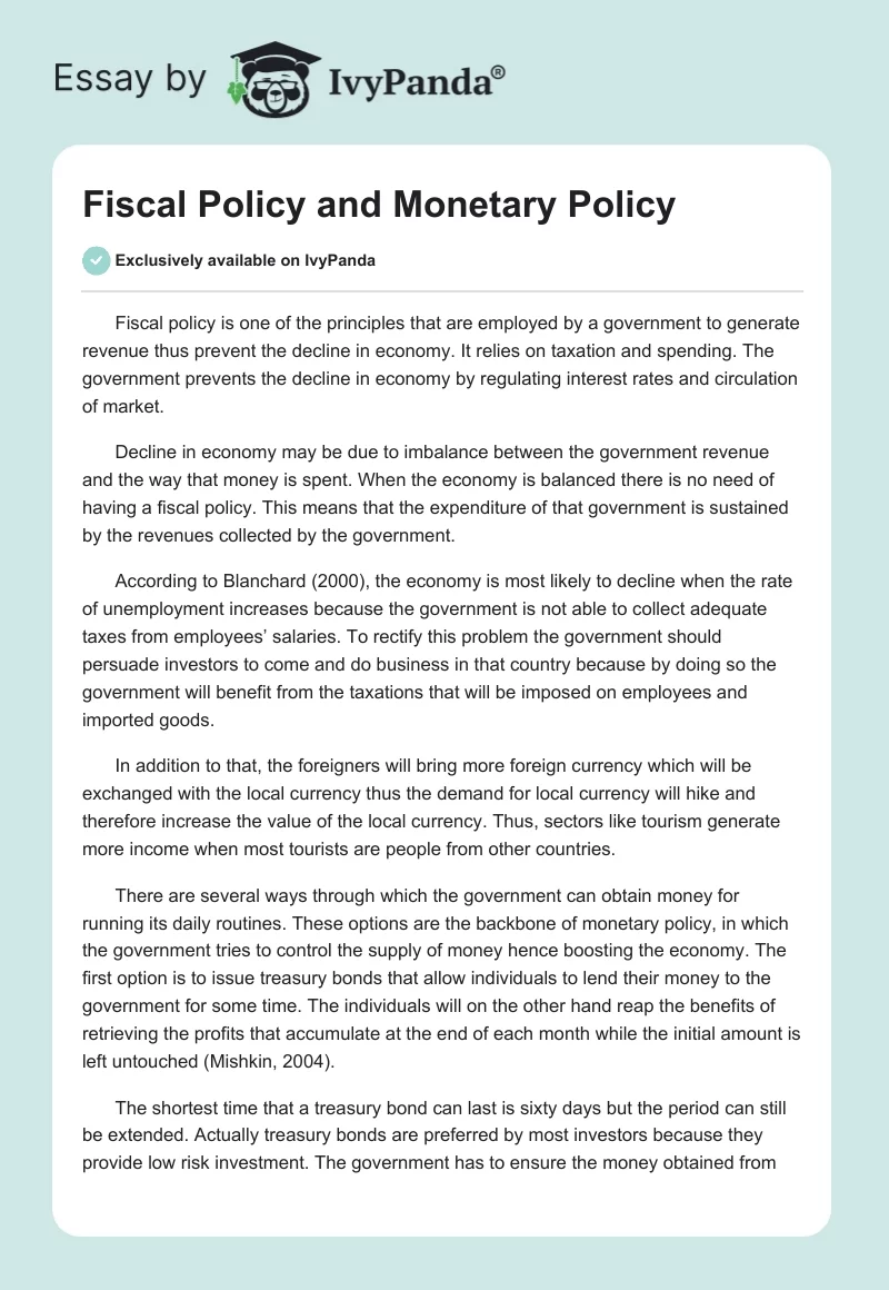 Fiscal Policy and Monetary Policy. Page 1