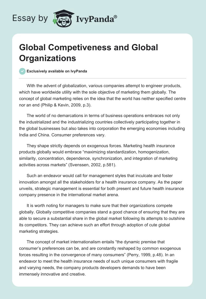 Global Competiveness and Global Organizations. Page 1