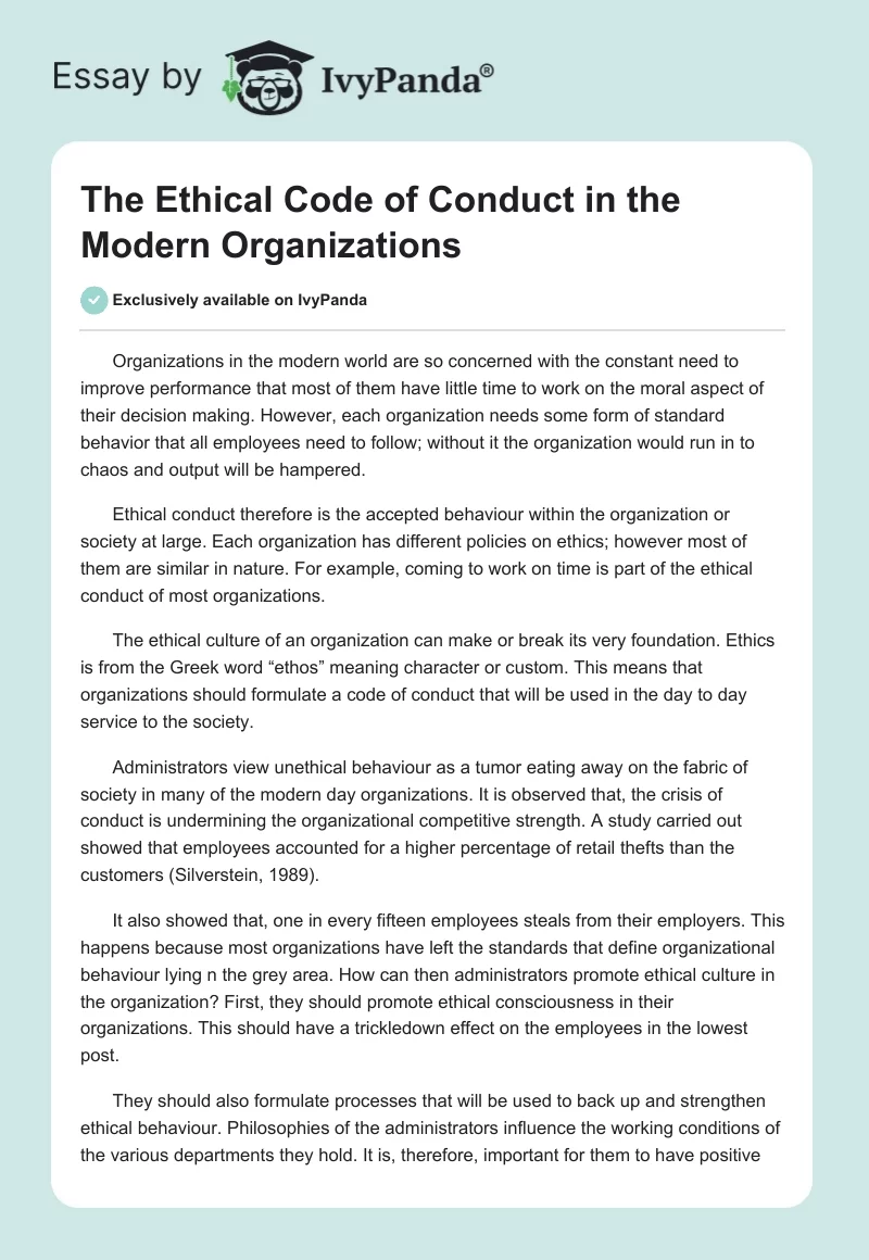The Ethical Code of Conduct in the Modern Organizations. Page 1
