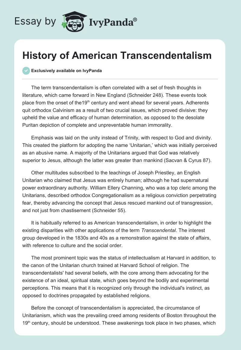 History of American Transcendentalism. Page 1