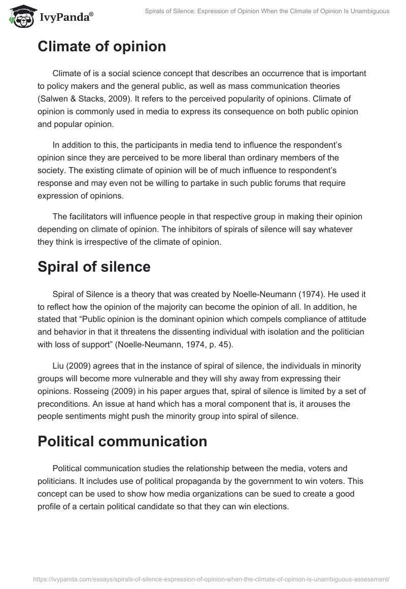 Spirals of Silence: Expression of Opinion When the Climate of Opinion Is Unambiguous. Page 2