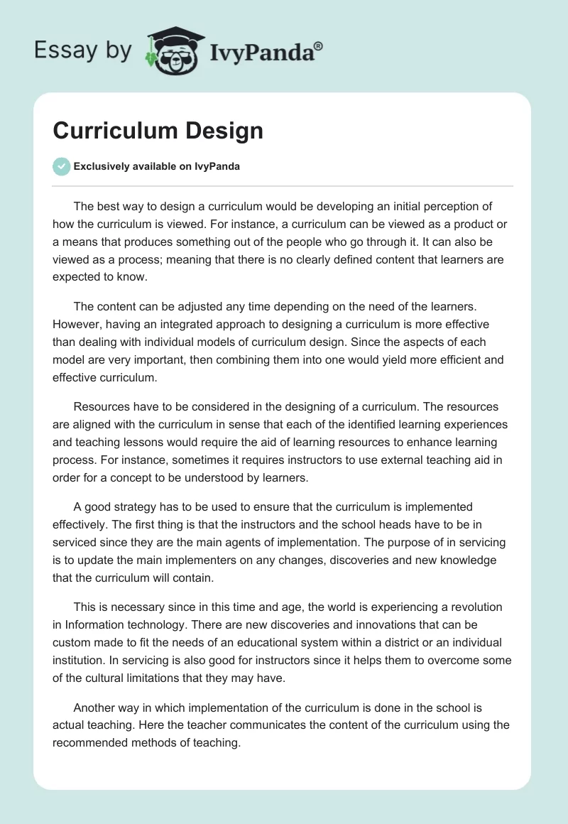 Curriculum Design. Page 1