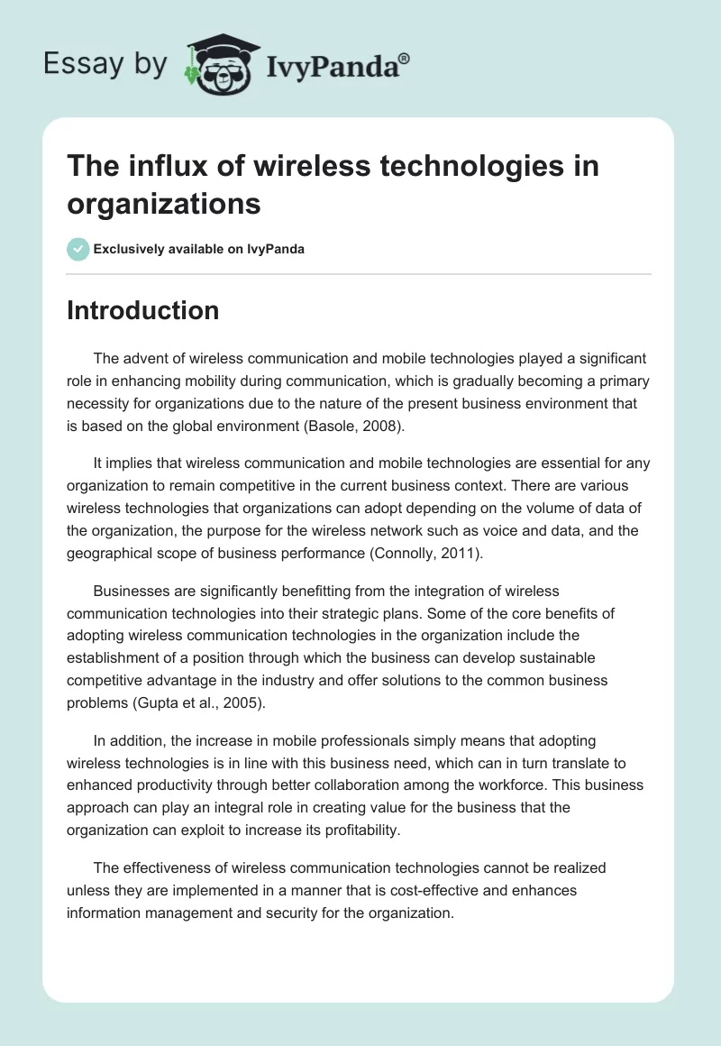 The influx of wireless technologies in organizations. Page 1