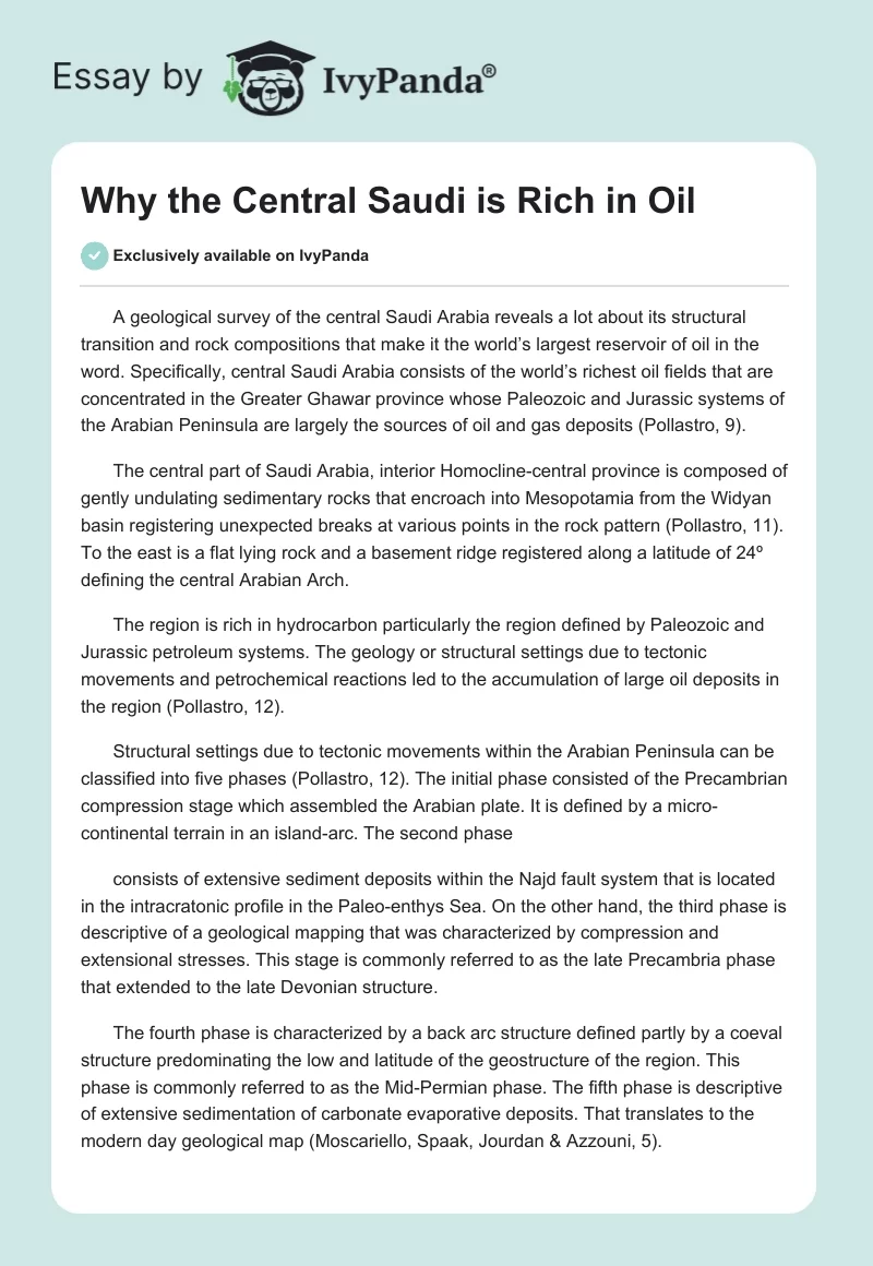 Why the Central Saudi Is Rich in Oil. Page 1