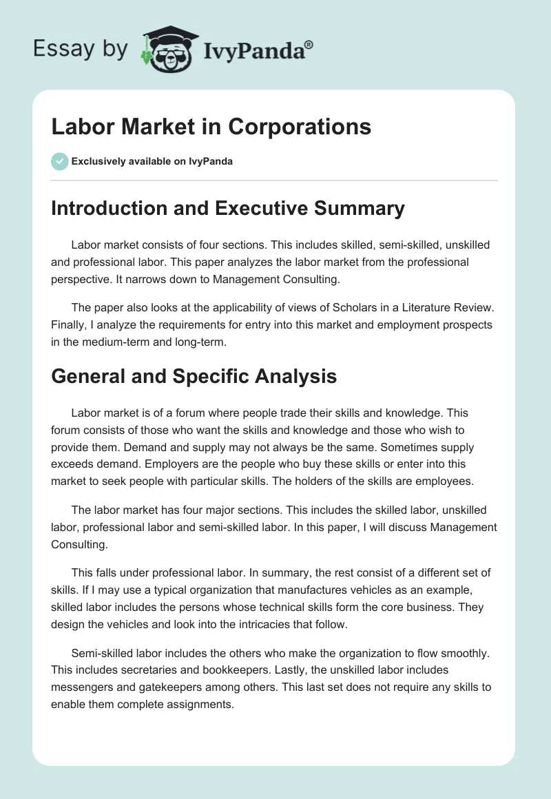 Labor Market in Corporations. Page 1