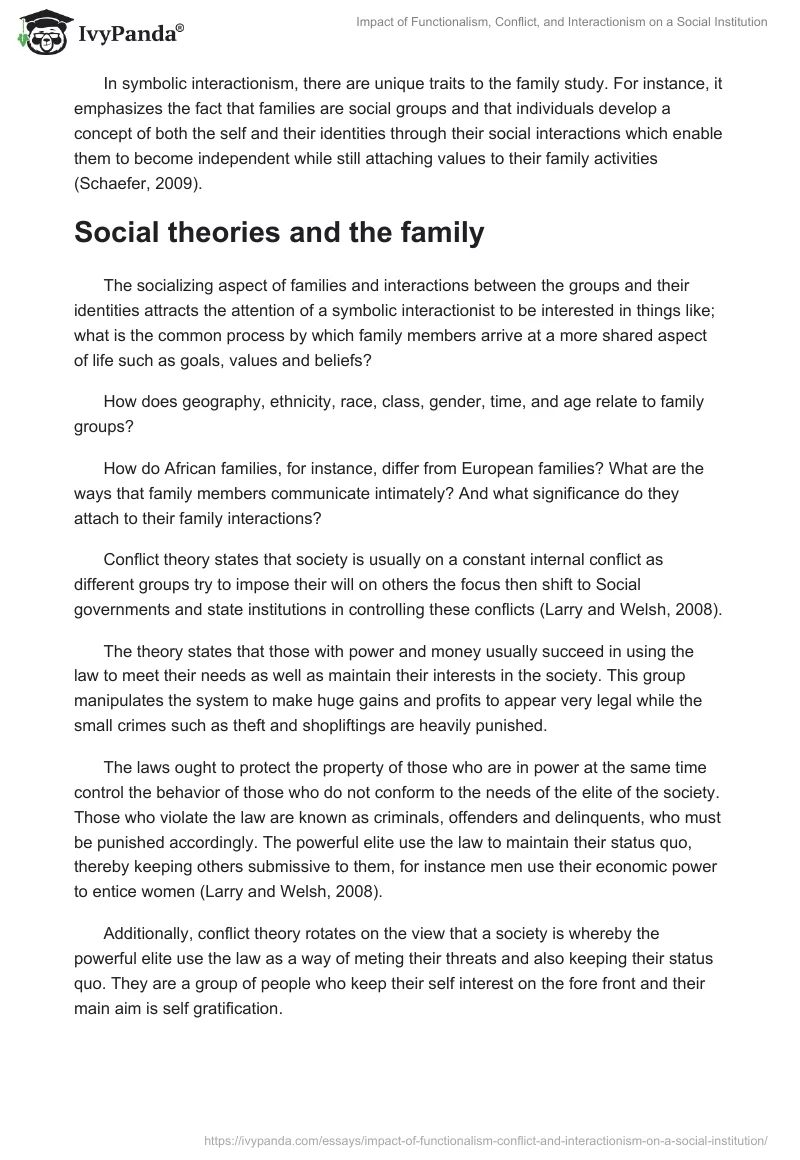 Impact of Functionalism, Conflict, and Interactionism on a Social Institution. Page 2