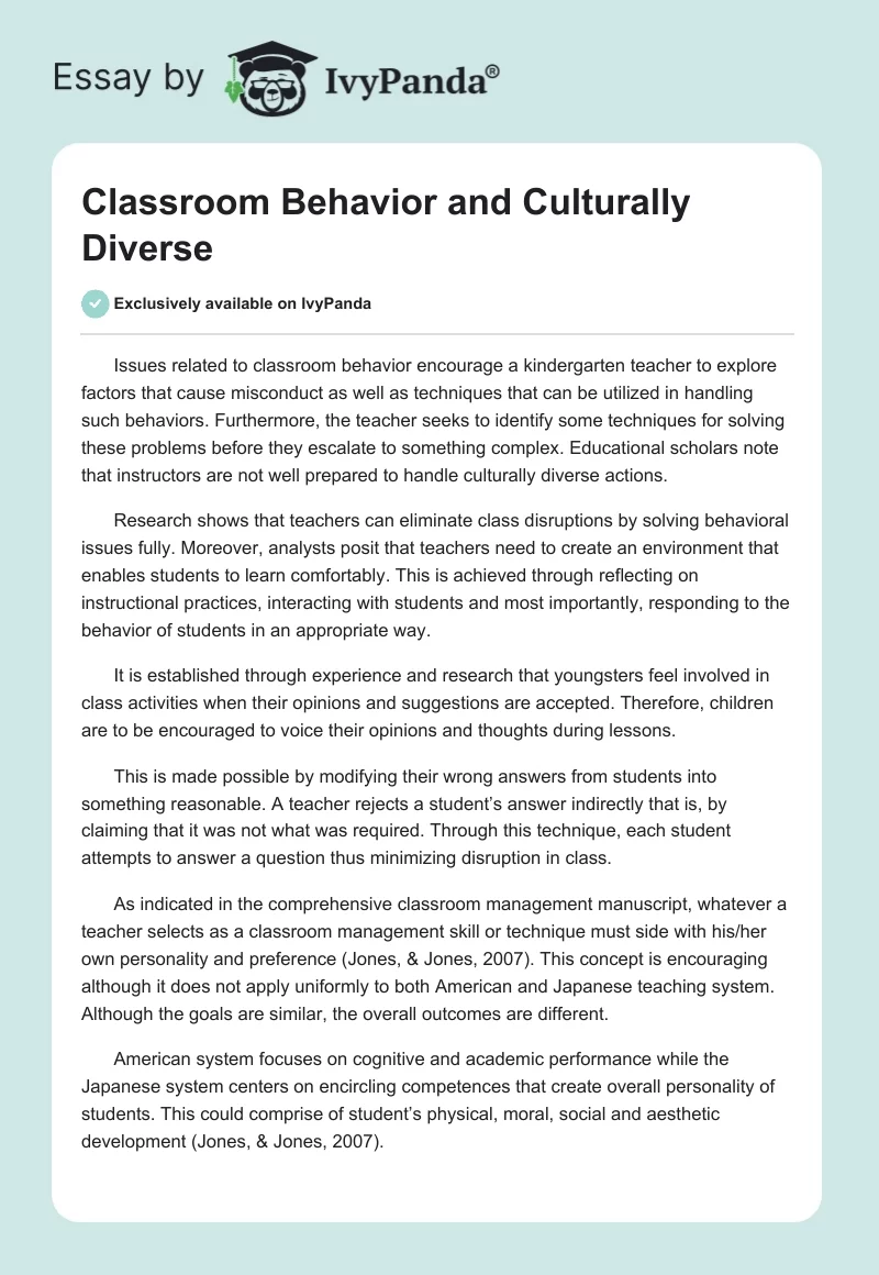 Classroom Behavior and Culturally Diverse. Page 1