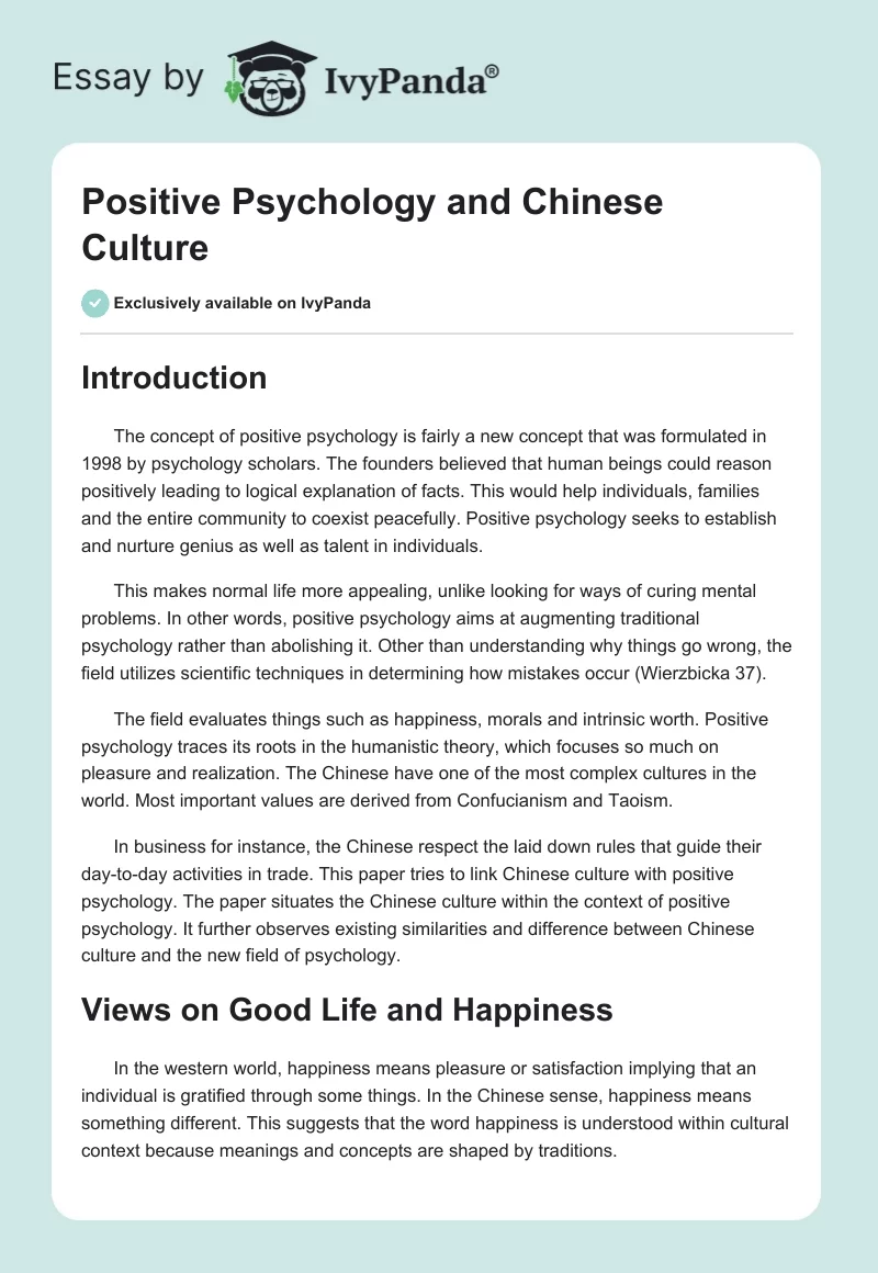 Positive Psychology and Chinese Culture. Page 1