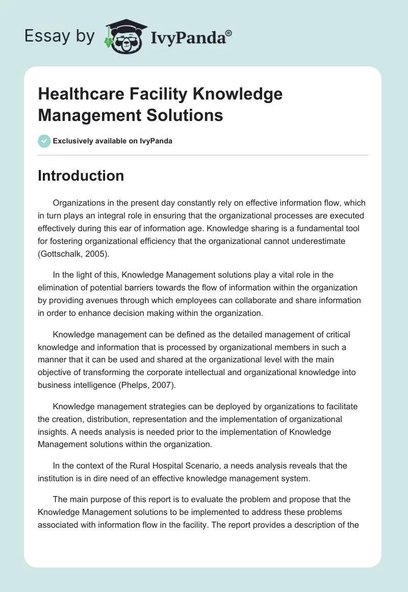 Healthcare Facility Knowledge Management Solutions. Page 1