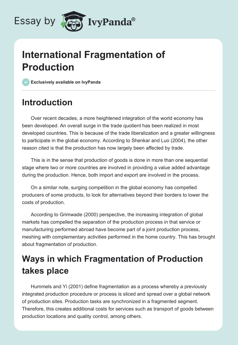 International Fragmentation of Production. Page 1