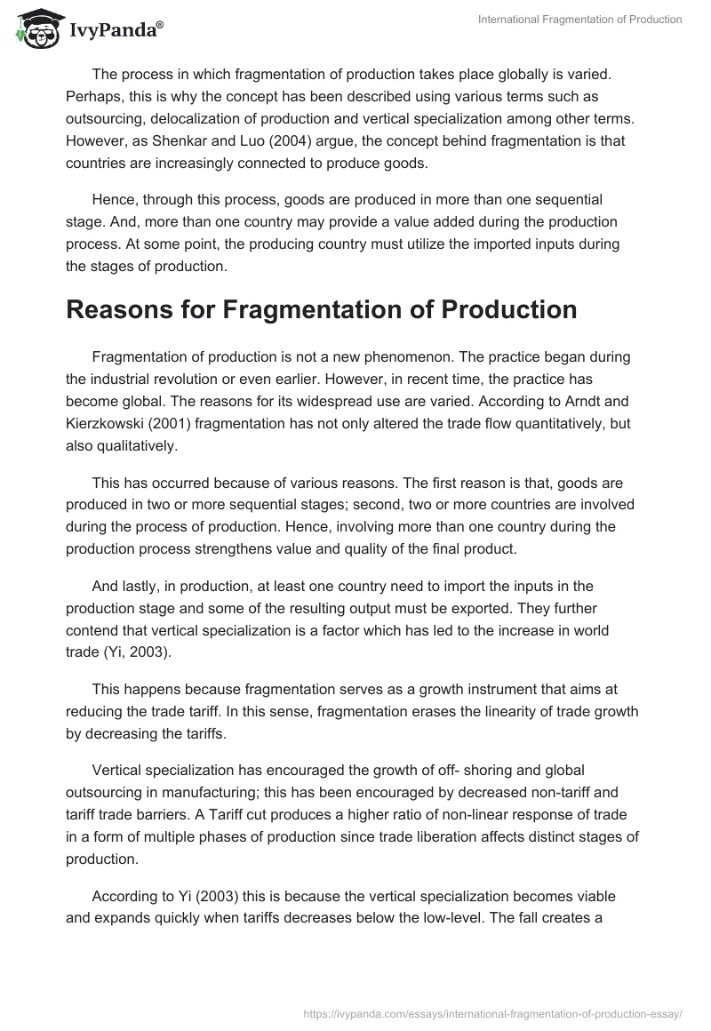 International Fragmentation of Production. Page 2