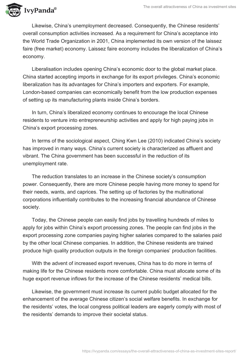 The overall attractiveness of China as investment sites. Page 3