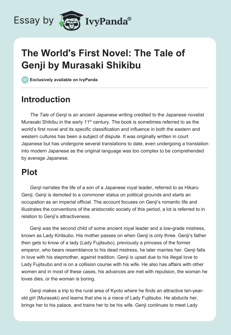 The World's First Novel: "The Tale of Genji" by Murasaki Shikibu. Page 1