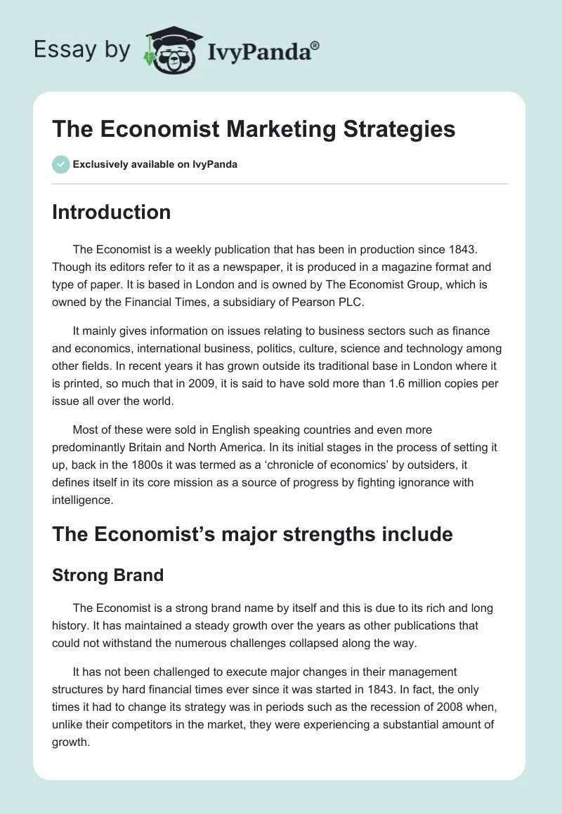 The Economist Marketing Strategies. Page 1