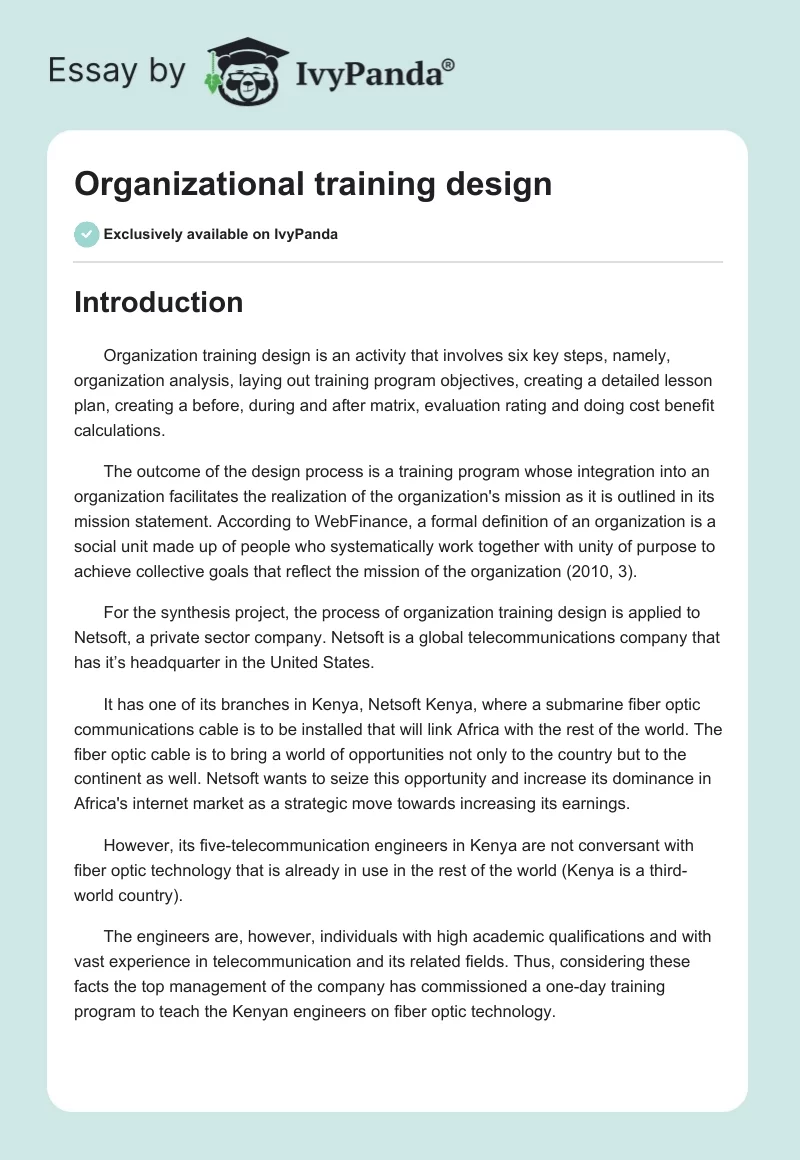 Organizational Training Design. Page 1