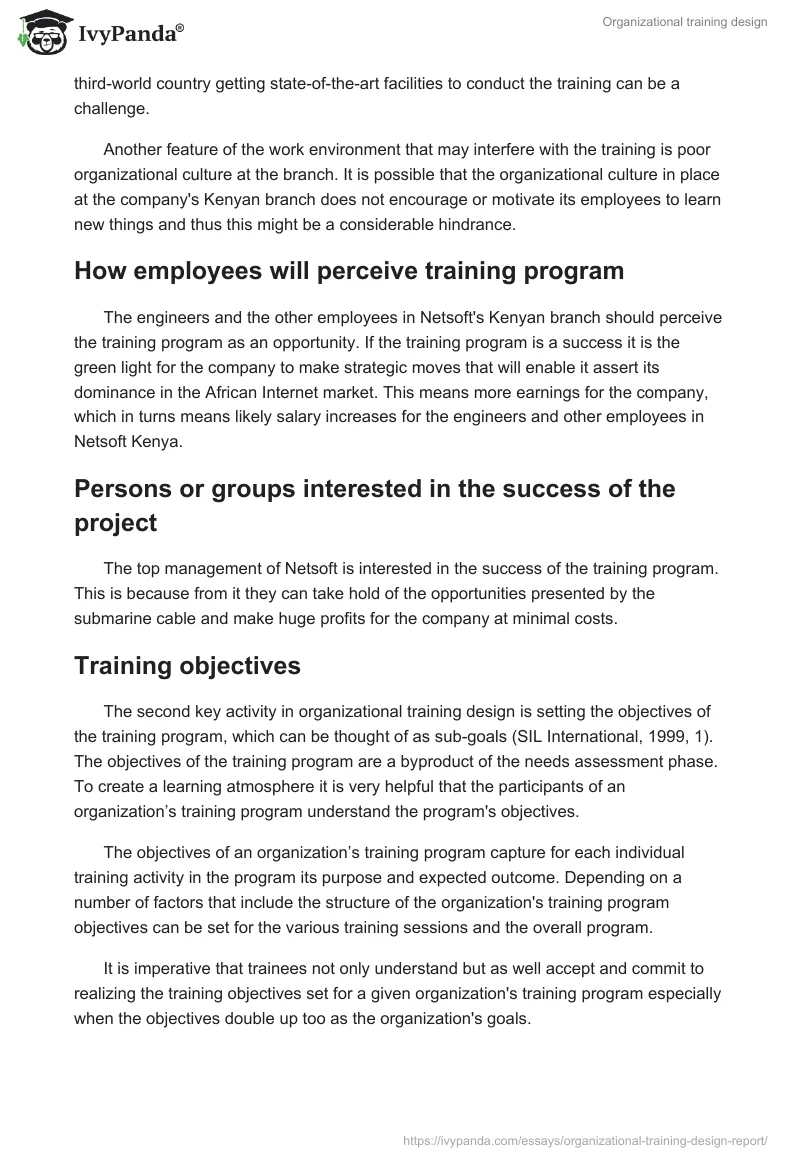 Organizational Training Design. Page 4