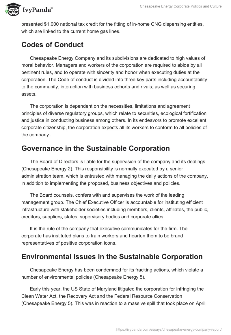 Chesapeake Energy Corporate Politics and Culture. Page 4