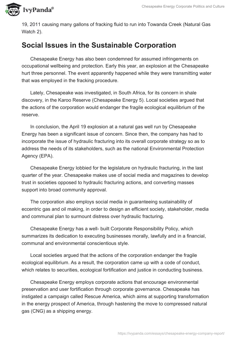 Chesapeake Energy Corporate Politics and Culture. Page 5