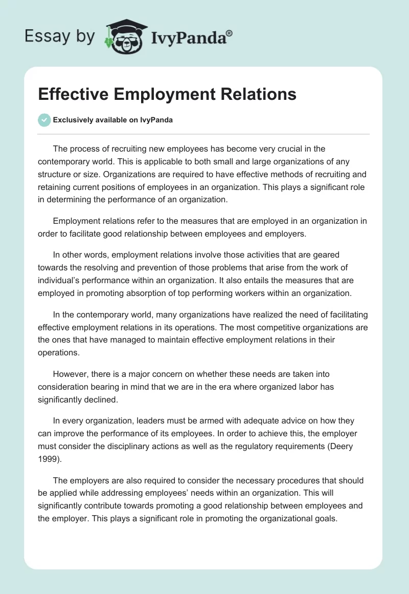 Effective Employment Relations. Page 1