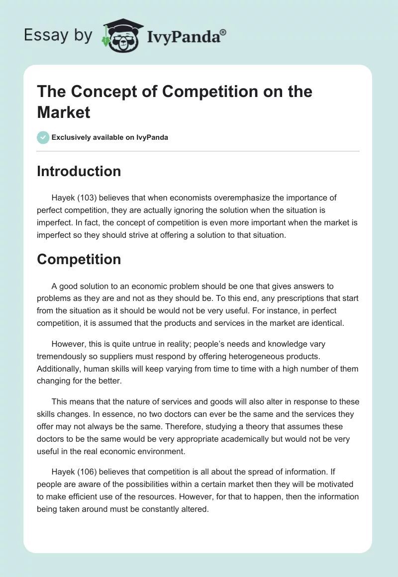 The Concept of Competition on the Market. Page 1