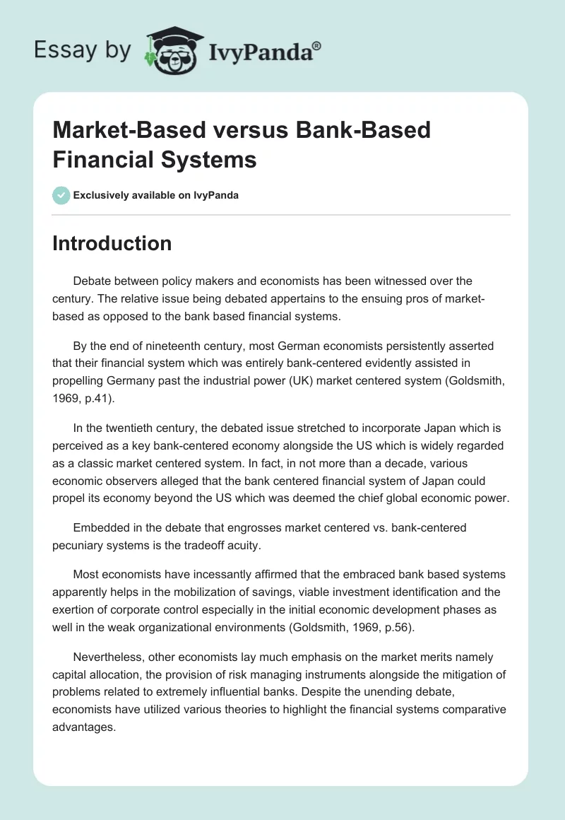 Market-Based Versus Bank-Based Financial Systems. Page 1