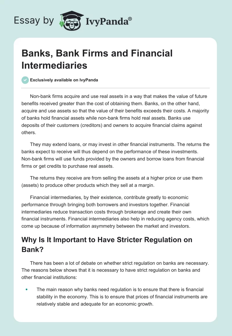 Banks, Bank Firms and Financial Intermediaries. Page 1