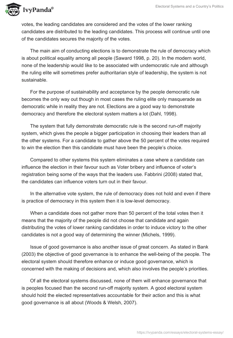 Electoral Systems and a Country’s Politics. Page 2